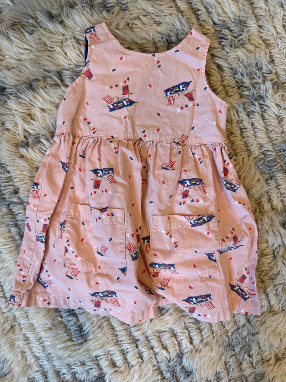 Mini Boden Pink Sundress with Navy and Red Prints